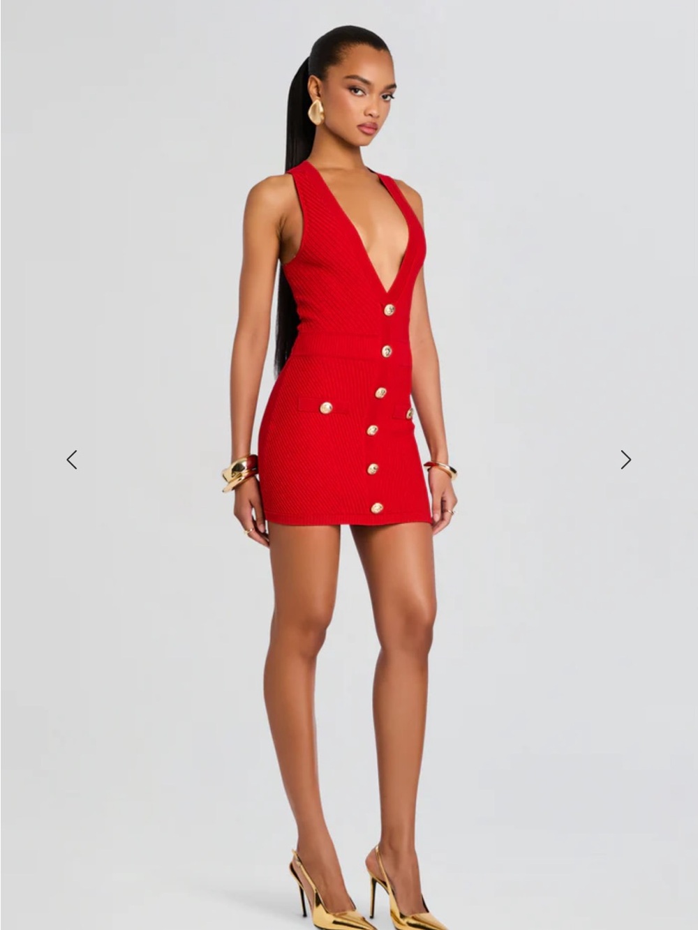 Retrofete Ellison Rib Knit Mini Dress - Metallic Fiery Red Small $348 - Picture 3 of 8